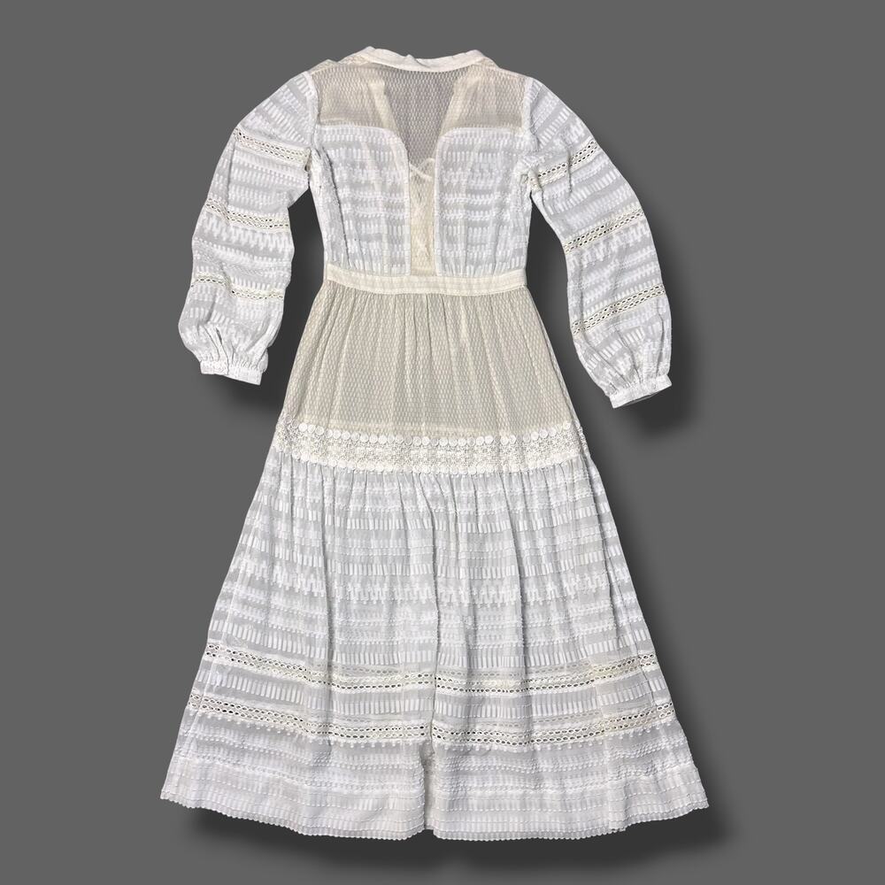Karen Millen The Atelier Silk Lace Up Prairie Boho Cream Sheer Dress Sz 6 - Picture 5 of 10